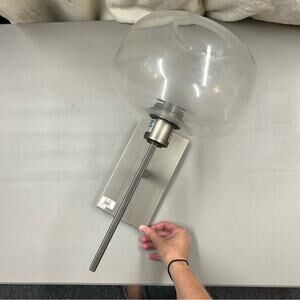 Pottery Barn Newman Sconce Large Clear Globe Light Lighting Gun Metal Silver NEW